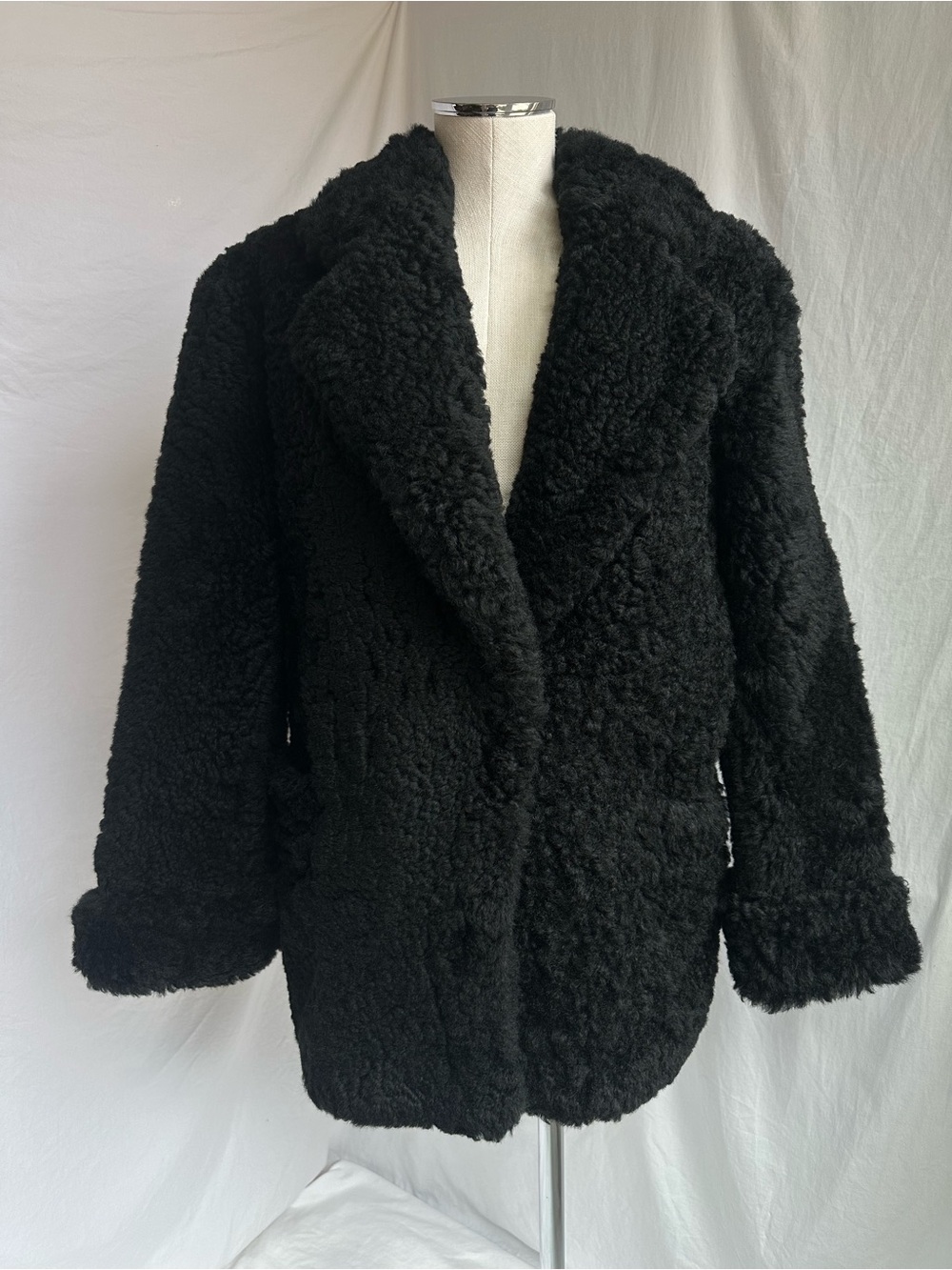 Vintage Eddie Bauer Genuine Shearling Coat Black Oversized Mens M | Made in USA